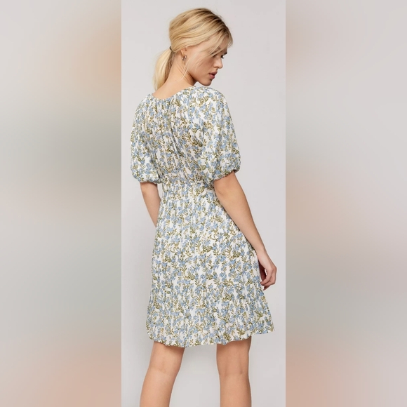 Minkpink Juniper mini dress NEW linen blend puff sleeve flowy floral shopbop - Picture 6 of 10